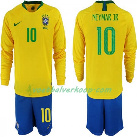 Brazilië Neymar JR 10 Kind Thuistenue WK voetbal 2018 Lange Mouw